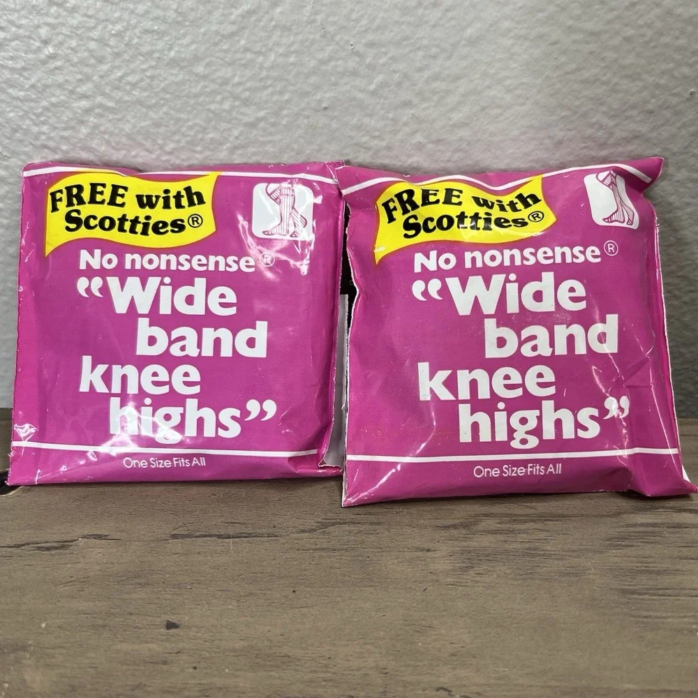 2 Pair Vintage 1979 No Nonsense Wide Band Knee Highs Brown One Size Fits All NOS